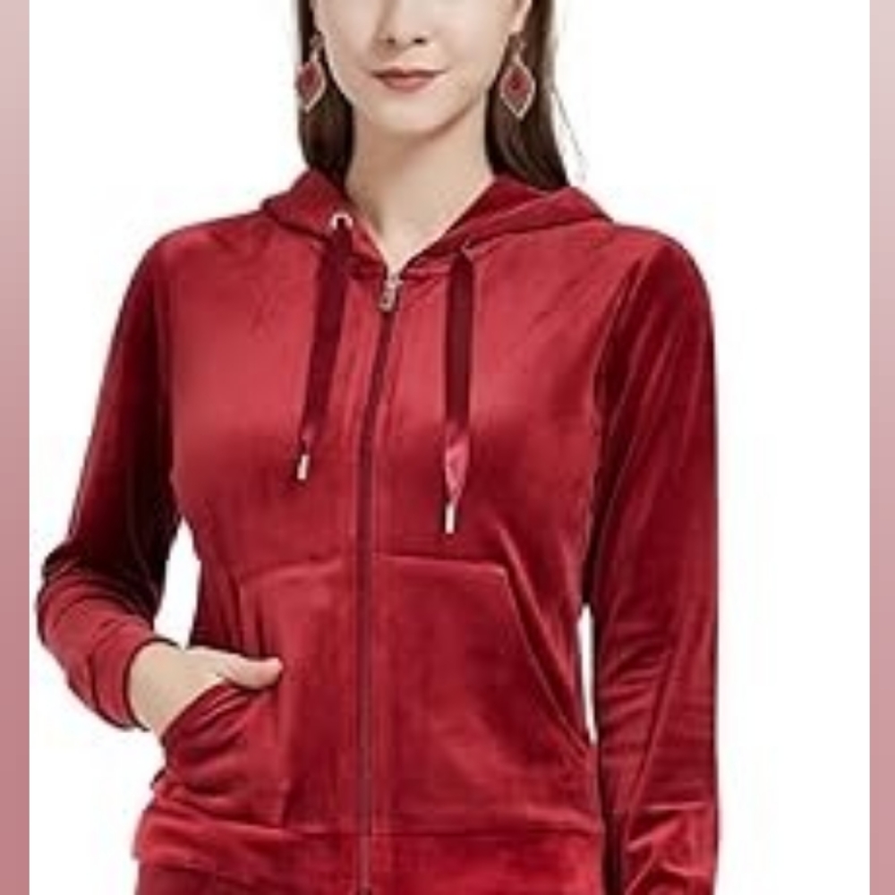 Tracksuit Hoodie - Velvet Fashion Jacket - size XL, red